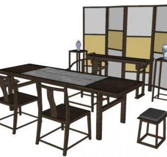 中式茶台su模型下载_sketchup草图大师SKP模型