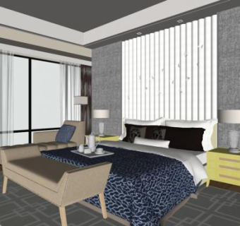 现代混搭风卧室SU模型下载_sketchup草图大师SKP模型