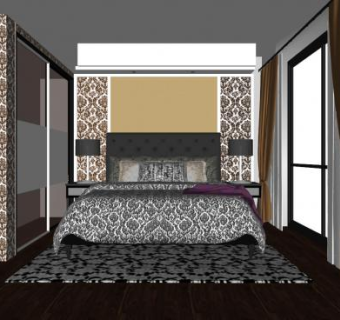 北欧简约卧室床具SU模型下载_sketchup草图大师SKP模型