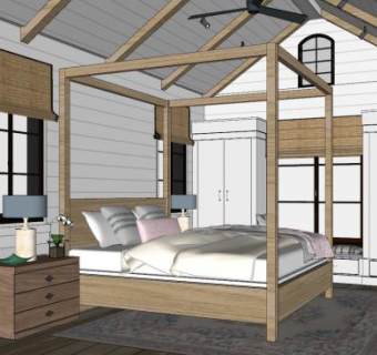 北欧阁楼卧室SU模型下载_sketchup草图大师SKP模型