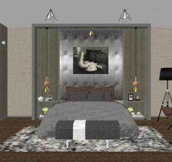 棕色轻奢卧室SU模型下载_sketchup草图大师SKP模型