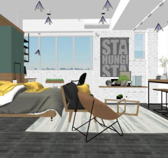北欧简约卧室装修SU模型下载_sketchup草图大师SKP模型