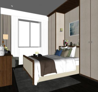 新中式户型卧室SU模型下载_sketchup草图大师SKP模型