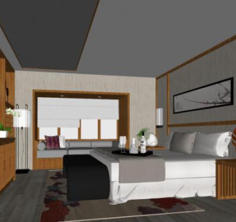 新中式古典卧室sketchup模型下载_sketchup草图大师SKP模型