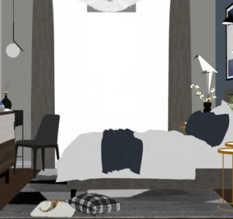 简约卧室室内SU模型下载_sketchup草图大师SKP模型