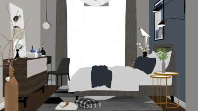 简约卧室室内SU模型下载_sketchup草图大师SKP模型
