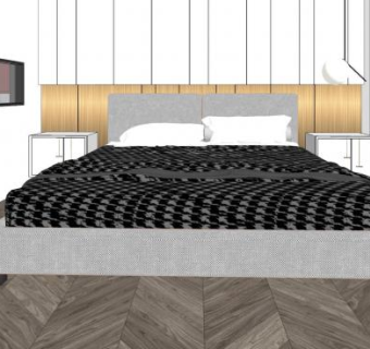 简约卧室床具软装SU模型下载_sketchup草图大师SKP模型