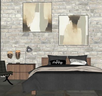 北欧砖墙卧室SU模型下载_sketchup草图大师SKP模型