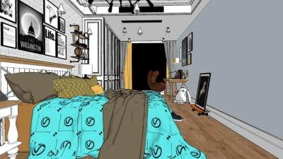 工业风创意卧室SU模型下载_sketchup草图大师SKP模型