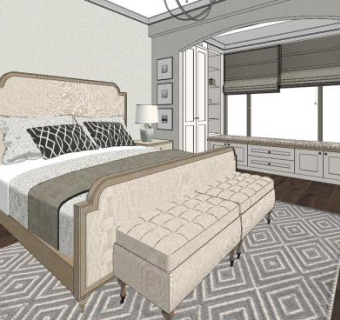 简欧时尚家装卧室SU模型下载_sketchup草图大师SKP模型