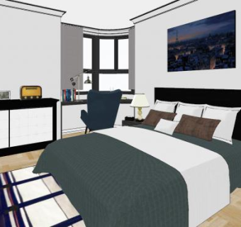 现代家装设计卧室SU模型下载_sketchup草图大师SKP模型