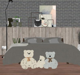 复古深色卧室家具SU模型下载_sketchup草图大师SKP模型