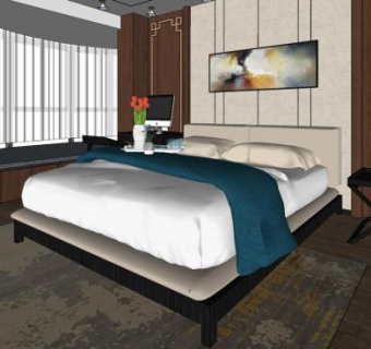 新中式卧室家装SU模型下载_sketchup草图大师SKP模型