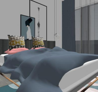 现代时尚轻奢卧室SU模型下载_sketchup草图大师SKP模型