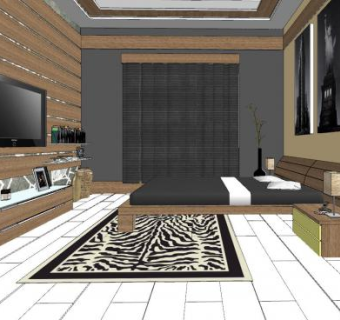 现代原木风主人房SU模型下载_sketchup草图大师SKP模型