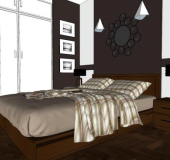 现代简约卧室床具SU模型下载_sketchup草图大师SKP模型
