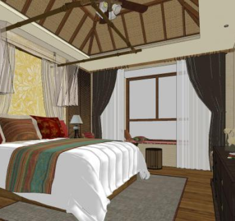 现代阁楼卧室SU模型下载_sketchup草图大师SKP模型