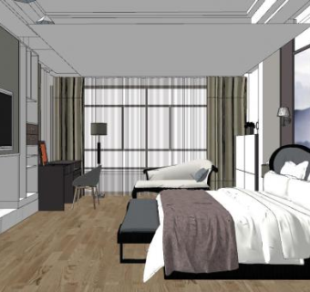 简欧主人房卧室SU模型下载_sketchup草图大师SKP模型