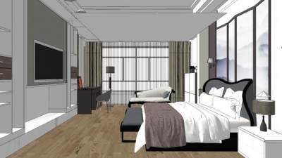 简欧主人房卧室SU模型下载_sketchup草图大师SKP模型