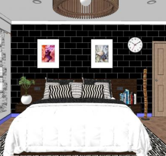 现代墙砖床具设计SU模型下载_sketchup草图大师SKP模型