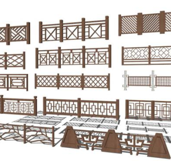 走廊木护栏su模型下载_sketchup草图大师SKP模型