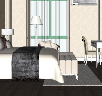 简欧主卧室内SU模型下载_sketchup草图大师SKP模型