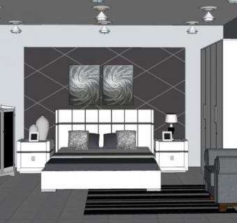 简约卧室室内sketchup模型下载_sketchup草图大师SKP模型