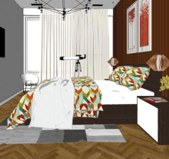 简约软装卧室家装SU模型下载_sketchup草图大师SKP模型