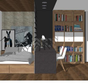 北欧简约卧室书房SU模型下载_sketchup草图大师SKP模型