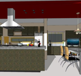 现代厨房餐厅家具SU模型下载_sketchup草图大师SKP模型