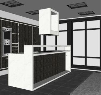 现代吧台厨房SU模型下载_sketchup草图大师SKP模型