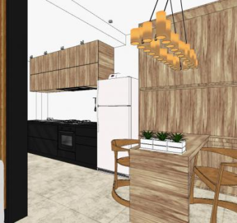 现代原木家具厨房餐厅SU模型下载_sketchup草图大师SKP模型