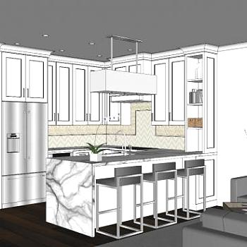 现代白色大理石厨房SU模型下载_sketchup草图大师SKP模型
