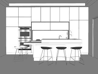 现代白色厨房吧台SU模型下载_sketchup草图大师SKP模型