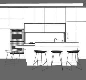 现代白色厨房吧台SU模型下载_sketchup草图大师SKP模型