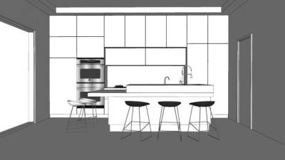 现代白色厨房吧台SU模型下载_sketchup草图大师SKP模型