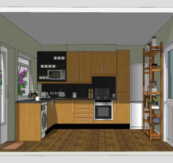 现代实木厨房置物架SU模型下载_sketchup草图大师SKP模型