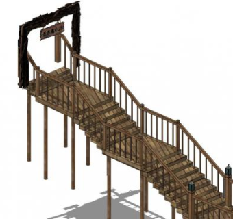 木栈道栏杆su模型下载_sketchup草图大师SKP模型