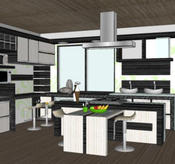 现代厨房橱柜设计SU模型下载_sketchup草图大师SKP模型
