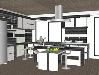 现代厨房橱柜设计SU模型下载_sketchup草图大师SKP模型