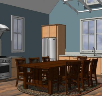 美式复古厨房SU模型下载_sketchup草图大师SKP模型