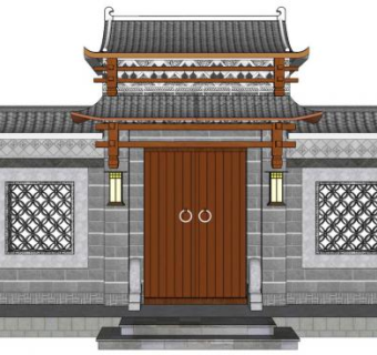 中式大门门头su模型下载_sketchup草图大师SKP模型
