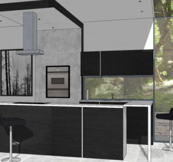 简约经典色厨房吧台SU模型下载_sketchup草图大师SKP模型