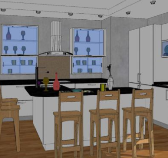 现代厨房吧台酒柜SU模型下载_sketchup草图大师SKP模型