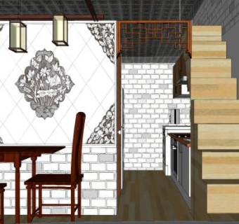 中式厨房餐厅SU模型下载_sketchup草图大师SKP模型