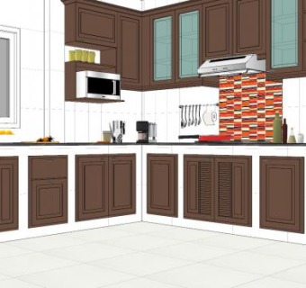 美式厨房橱柜SU模型下载_sketchup草图大师SKP模型