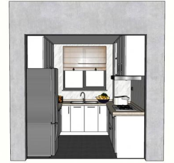 现代时尚U型厨房SU模型下载_sketchup草图大师SKP模型