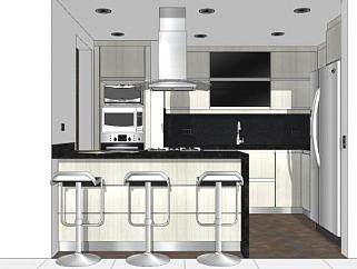 现代厨房吧台家具设计SU模型下载_sketchup草图大师SKP模型