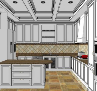 简欧厨房吧台设计SU模型下载_sketchup草图大师SKP模型