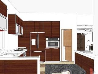 红木厨房家具设计SU模型下载_sketchup草图大师SKP模型